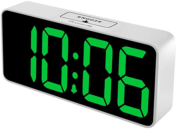 DreamSky 8.9 Inches Large Digital Alarm Clock with USB Charging Port, Fully Adjustable Dimmer, Battery Backup, 12/24Hr, Snooze, Adjustable Alarm Volume, Bedroom Alarm Clocks (White Case   Green Digit)