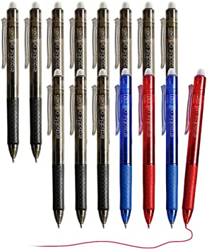 Erasable Gel Pens, 15 Pack Retractable Erasable Pens Clicker, Fine Point, Make Mistakes Disappear, 11 Black 2 Blue 2 Red Inks for Writing Planner and Crossword Puzzles