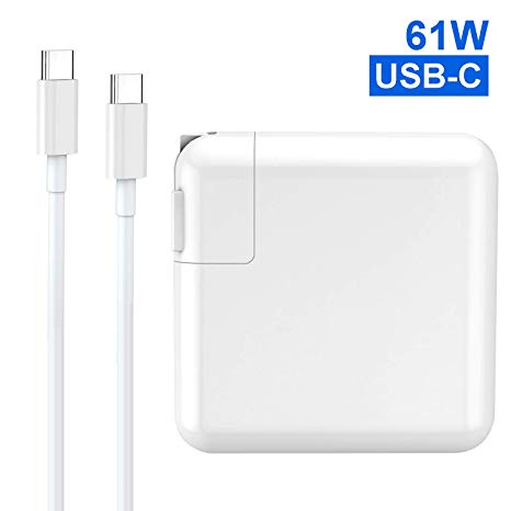 61W USB C Power Adapter Charger, Power Delivery Fast Wall Charger, Compatible with MacBook Pro 13-in 2016, 2017, 2018, UL Listed. (6.6ft USB C-C Cable Included)