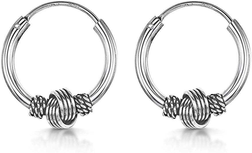 Amberta Fine 925 Sterling Silver - Circle Endless Bohemian Hoops - Round Sleeper Bali Tribal Earrings - Various Models
