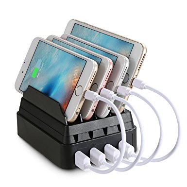Upow 4-Port USB Charging Station Multi-Device Charging Stand Organizer for All Smart Devices(Black)