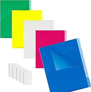 Better Office Products Poly Project Document Pockets, 25 Pack, 1/5 Cut Tabs, Plastic File Jacket Sleeves for Letter Size Paper, 5 Translucent Colors, 5 Full Sets of Tabbed Folders