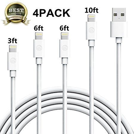 iPhone Charger SundIx Lighting Cable 8Pin iPhone Charging Cable Cord Compatible with iPhoneX/8/7/7Plus/6/6s/6Plus/5(white, 4pack)