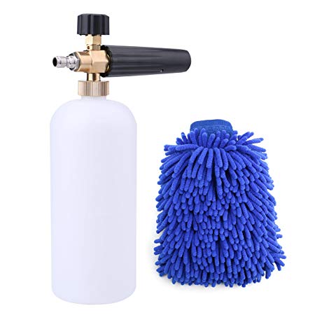 Fasmov Car Wash Pressure Washer Jet Wash 1/4 Quick Release Adjustable Snow Foam Lance Foam Cannon Foam Blaster with Chenille Microfiber Car Wash Mitt