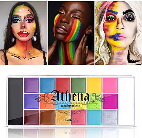 UCANBE 20 Color Athena Face Body Paint Oil - Large Pan Black & White, Professional Non Toxic SFX Makeup Palette, Hypoallergenic Face Painting Pallet for Art, Theater, Halloween, Parties and Cosplay