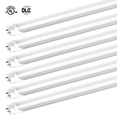 SHINE HAI T8 LED Tube Light, 4ft, Dual-End Powered, G13, Works with and without T8 ballast, 22W (48W Equivalent),5000K Daylight White, Instant On, UL-Listed & DLC-Qualified, 6-pack