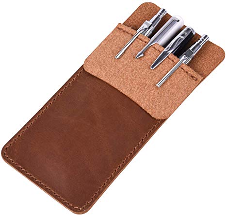 Wisdompro Genuine Leather Heavy Duty Pocket Protector Pen Holder Pouch for Shirts, Lab Coats, Pants - Multi-Purpose; Holds Pens, Pointers, Pencils, and Notes - Vintage Brown