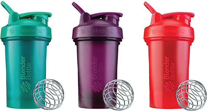 BlenderBottle Classic V2 20-Ounce Shaker Bottle, 3-Pack: Red, Green, and Plum