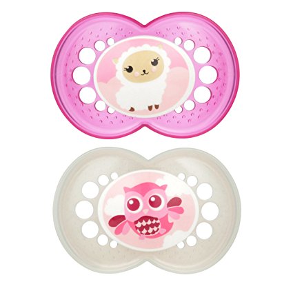 MAM Animal Orthodontic 2 Piece Pacifier, Girls, 16  Months