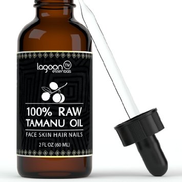 Tamanu Oil Cold Pressed (2oz / 60ml). 100% Raw Virgin Pure Unrefined From Lagoon Essentials For Hair, Skin, Face, Nails, Scars, Stretch Marks and More. Highest Quality Dark Green Color. Bottle With Dropper + E-Book.