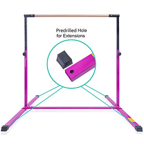 PreGymnastic Expandable & Adjustable(3ft-5ft) Kip Bar, Gymnastics Training Bar with Predrilled Hole for Extensions/Junior Training Bar/Horizontal Training Bar with Shinning Sticker