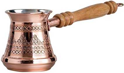 Thickest Solid Copper Turkish Greek Arabic Coffee Pot Stovetop Coffee Maker Cezve Ibrik Briki with Wooden Handle, Thick 1,5 mm (Small - 7 Oz)