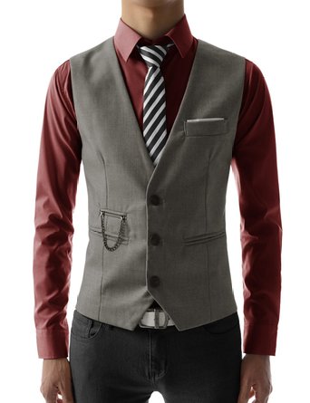 SVE TheLees Mens slim fit chain point 3 button vest