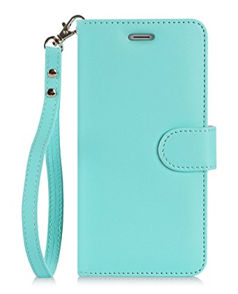 iPhone 7 Case, FYY [RFID Blocking wallet] 100% Handmade Wallet Case Stand Cover Credit Card Protector for iPhone 7 Mint Green