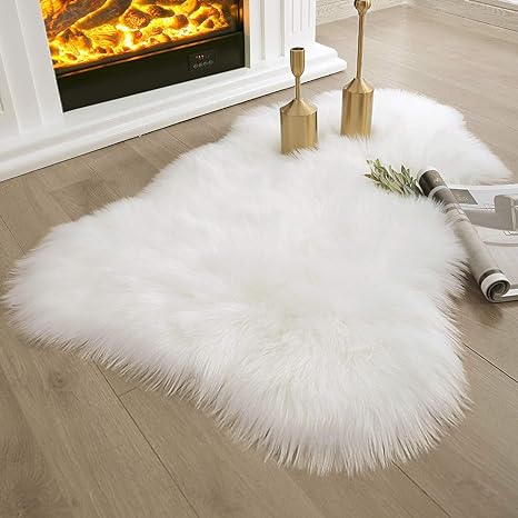 Ashler Home Deco Soft Faux Sheepskin Fur Chair Couch Cover Area Rug For Bedroom Floor Sofa Living Room 2 x 3 Feet (White)