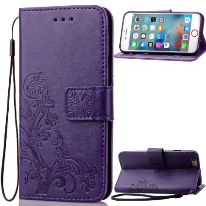 iPhone 7 Case, iPhone 7 Wallet Case, iPhone 7 Case for Women, iPhone 7 Purple Wallet Case,Carryberry Elephant Leather Wallet Cover with Stand for iPhone 7 4.7 Ines ,Purple