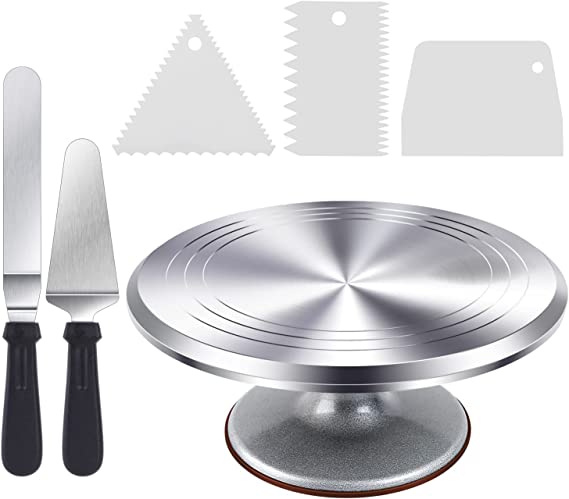 Cake Stand, Ohuhu Cake Decorating Supplies, Heavy Duty Aluminium12'' Cake Turntable with 2 Icing Spatula and 3 Comb Icing Smoother, Baking Cake Decorating kit, Rotating Display Stand