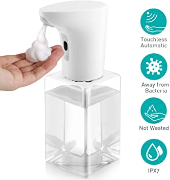 OPOLAR Soap Dispenser, Waterproof Battery Operated Soap Dispenser, 2 Adjustable Dispensing Volume, Easy to Fill, Suitable for Bathroom Kitchen, 15oz/450ml, Eliminate Cross-Contamination,White