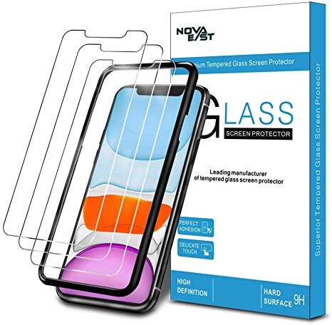 Novaeast Tempered Glass for iPhone 11,XR Screen Protector （6.1- Inch 2019） with Easy Install Frame, 3-Pack