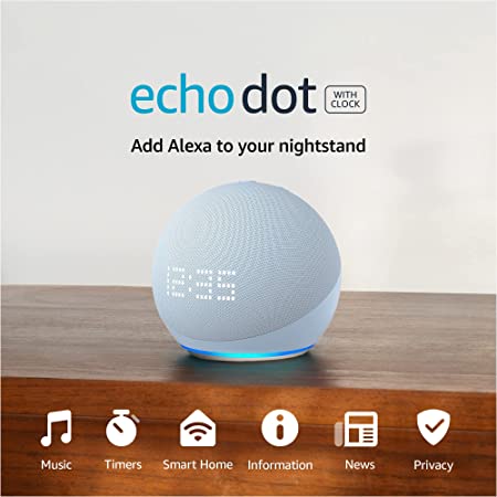 Echo Dot (5th Gen, 2022 release) with clock - Cloud Blue and 4 months of Amazon Music Unlimited FREE w/ auto-renewal