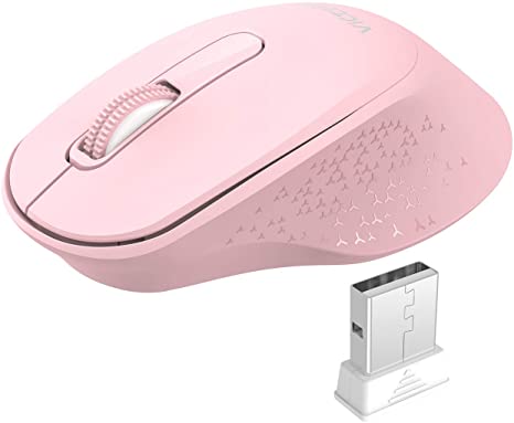 VicTsing Wireless Mouse Mini Ergonomic, 2.4G Quiet Mouse with USB Receiver, Portable Computer Mice with Independent Power Switch for Chromebook, PC, Tablet, Laptop, 18 Month Battery Life, Pink