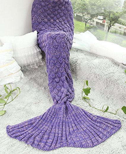 FADFAY Mermaid Tail Blanket Sleeping Throws 35''*76''New Purple