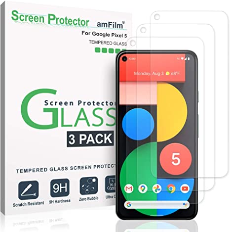 amFilm (3 Pack) Screen Protector for Google Pixel 5 (2020), Case Friendly (Easy Install) Tempered Glass Film