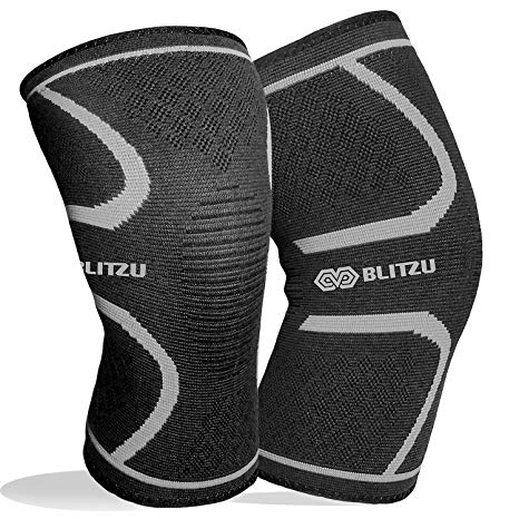 BLITZU Flex Plus Compression Knee Brace for Joint Pain, ACL MCL Arthritis Relief Improve Circulation Support for Running Gym Workout Recovery Best Sleeves Patella Stabilizer Pad (Large, Black)