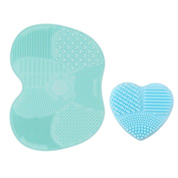 I-Dragon Silicon Makeup Brush Cleaning Mat Makeup Brush Cleaner Pad 1 Apple Shaped Large Mat and 1 Heart Shaped Small Mat Scrubber Brush Cleaner