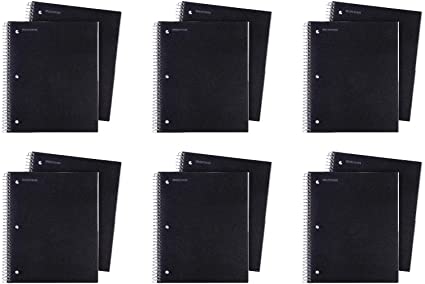 Mintra Office Durable Spiral Notebooks, 3 Subject, (Black, Wide Ruled 12pk), 150 Sheets, 3 Poly Pockets, Moisture Resistant Cover, School, Office, Business, Professional