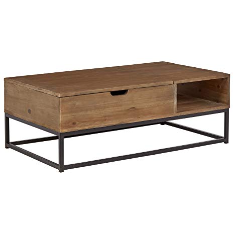 Rivet Modern Reclaimed Fir Wood Storage Coffee Table, 43"W, Natural and Black