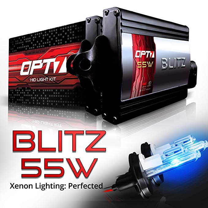 OPT7 Blitz 55W 9007 Hi-Lo HID Kit - 5X Brighter - 4X Longer Life - All Bulb Colors and Sizes - 2 Yr Warranty [10000K Deep Blue Xenon Light]
