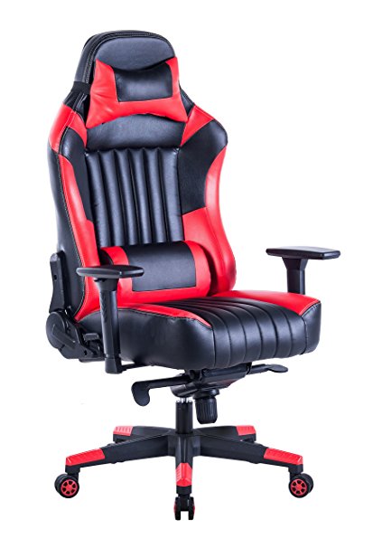 KILLABEE Ergonomic Racing Gaming Chair - Big and Tall 440lb E-Sports Chair High Back Executive Computer Desk Chair Leather Office Chair Detachable Padded Headrest and Lumbar Support (Red&Black)