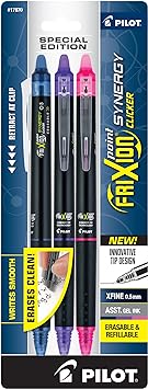 PILOT Frixion Point Synergy Clicker Retractable & Erasable Gel Ink Pens, 0.5mm Extra Fine Point, Assorted Colors, 3-pack