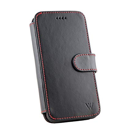 WILKEN iPhone X Leather Wallet Detachable Phone Case | 100% Top Grain Cowhide Leather iPhone X Wallet Case | Car Vent Mount Included | Magnetic Locking System | Kickstand Feature | Black and Red