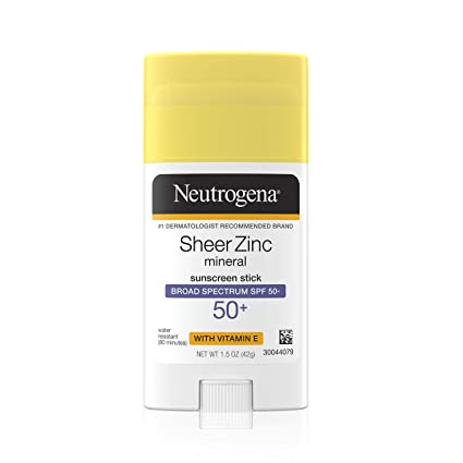 Neutrogena Sheer zinc oxide mineral sunscreen stick with vitamin e, broad spectrum spf 50  & uva/uvb protection, water resistant & residue-free application, 1.5 Ounce