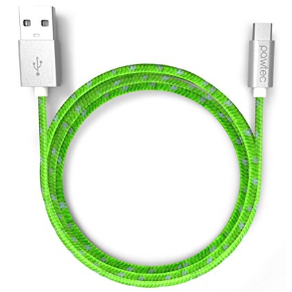Pawtec Premium USB 2.0 A Male to Micro B USB Charger with Sync 480-Mbps, 3.3 Feet/1 Meter Nylon Braided Charger Cable (Lime Green)