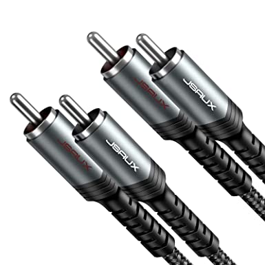 RCA Cable（10ft/3M), JSAUX 2RCA Male to 2RCA Male Audio Shielded Stereo Y Braided Cord Compatible for Home Theater, HDTV, Amplifiers, Hi-Fi Systems, Car Audio[Grey]