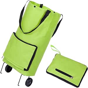 Shopping Bag with Wheels, Foldable Collapsible Bag Shopping Cart Home Reusable Large Capacity Grocery Carts Shopping Bags Portable Hand-Pulling Cart Bag(Green)