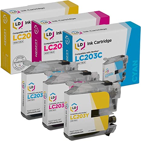 LD Compatible Ink Cartridge Replacement for Brother LC203 High Yield (Cyan, Magenta, Yellow, 3-Pack)