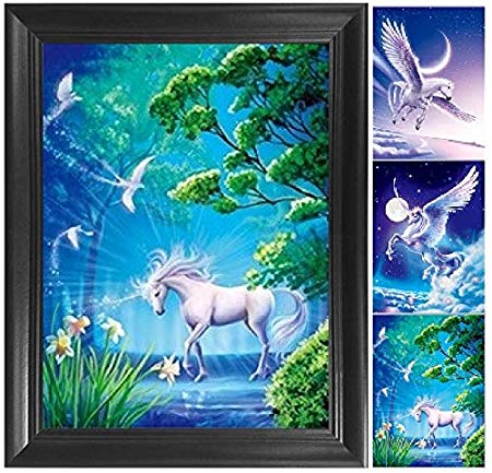 Unicorn & Pegasus 3D Poster Print Wall Art Décor Framed - 14.5x18.5 | Unbelievable 3D Lenticular Posters Changes Between Different Images! | Cool Home Room Pictures | Present for Girls Bedroom