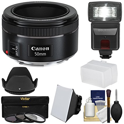 Canon EF 50mm f/1.8 STM Lens   Flash & Diffusers   3 Filters   Hood Kit for EOS 6D, 70D, 7D, 5DS, 5D, Rebel T3, T3i, T5, T5i, T6i, T6s, SL1 Camera