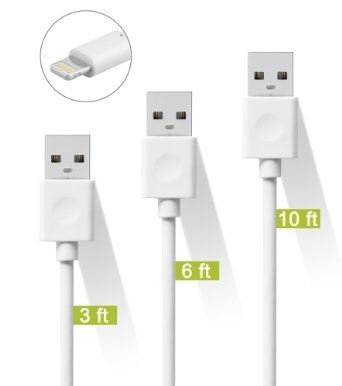 3ft,6ft,10ft Lightning to USB Charge and Sync Cable for iPhone SE/5/6/6s/Plus/iPad Mini/Air/Pro - White 3pcs