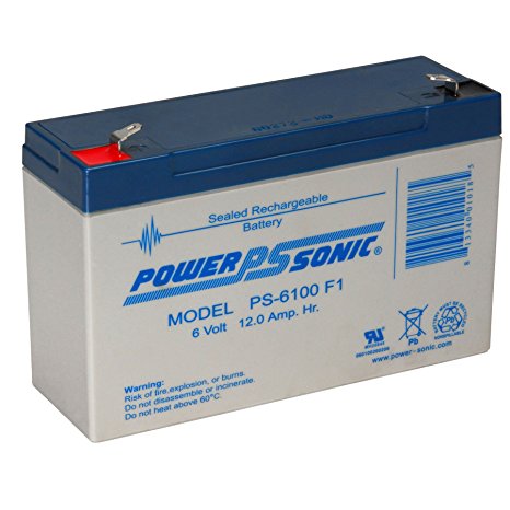 Powersonic PS-6100F1 - 6 Volt/12 Amp Hour Sealed Lead Acid Battery with 0.187 Fast-on Connector