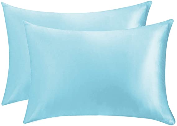 Silk Life Satin Pillow Case Set for Hair and Skin to prevent wrinkles Hidden Zipper Standard (50x75cm) 2 Pack, Blue