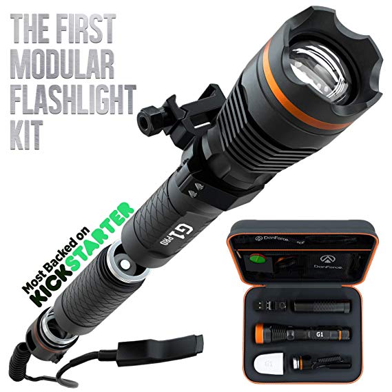 DanForce G1PRO: Patented Tactical Flashlight with Holster, Weapon Mount, Remote Switch. Rechargeable High 1080 Lumens Turns To 7 LED Flashlights: Rifle, Large, EDC, Lantern, Bike Light, Red & Green