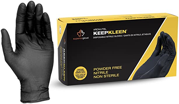 KeepKleen Nitrile Disposable Gloves, Ultra Thin Black, Powder Free, 3.5 mil, 200ct - Size Large