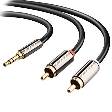 J&D Gold-Plated 3.5mm Male to 2 RCA Male Stereo Audio Adapter Cable - 1 Feet