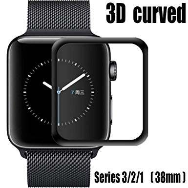 For Apple Watch Screen Protector 38mm, [2 Pack] Dopoo Tempered Glass Screen Film High Definition Full Coverage 3D Curved Edge Glass Screen Saver [Anti Bubble 9H Hardness] for Apple iWatch Series 1/2/3