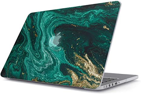 BURGA Hard Case Cover Compatible With Macbook Pro 13 Inch Case Release 2012-2015, Model: A1502 / A1425 Retina Display NO CD-ROM Emerald Green Jade Stone High Fashion Gold Glitter Marble